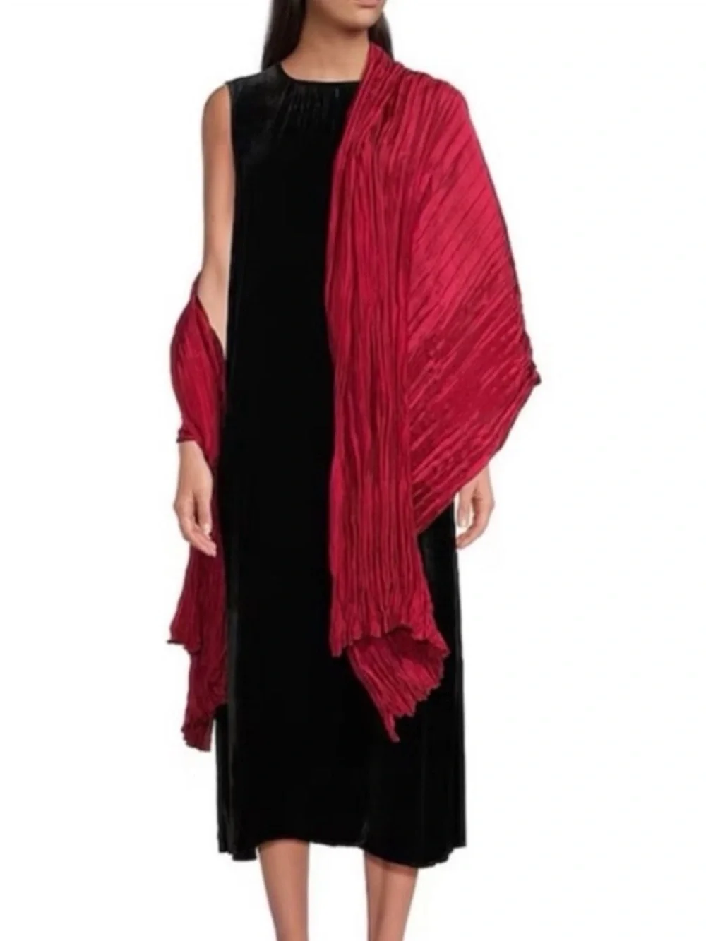 NWT Eileen Fisher Crinkled Whisper Organic Silk Scarf  Ruby One Size